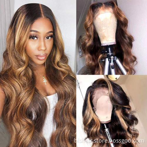 BIS Wholesale 4/27 Highlight Body Wave Human Hair Wig Honey Blonde Lace Front Wigs For Black Women with 4x4 Lace Wigs